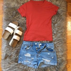 Distressed High Waisted Denim Shorts - F21